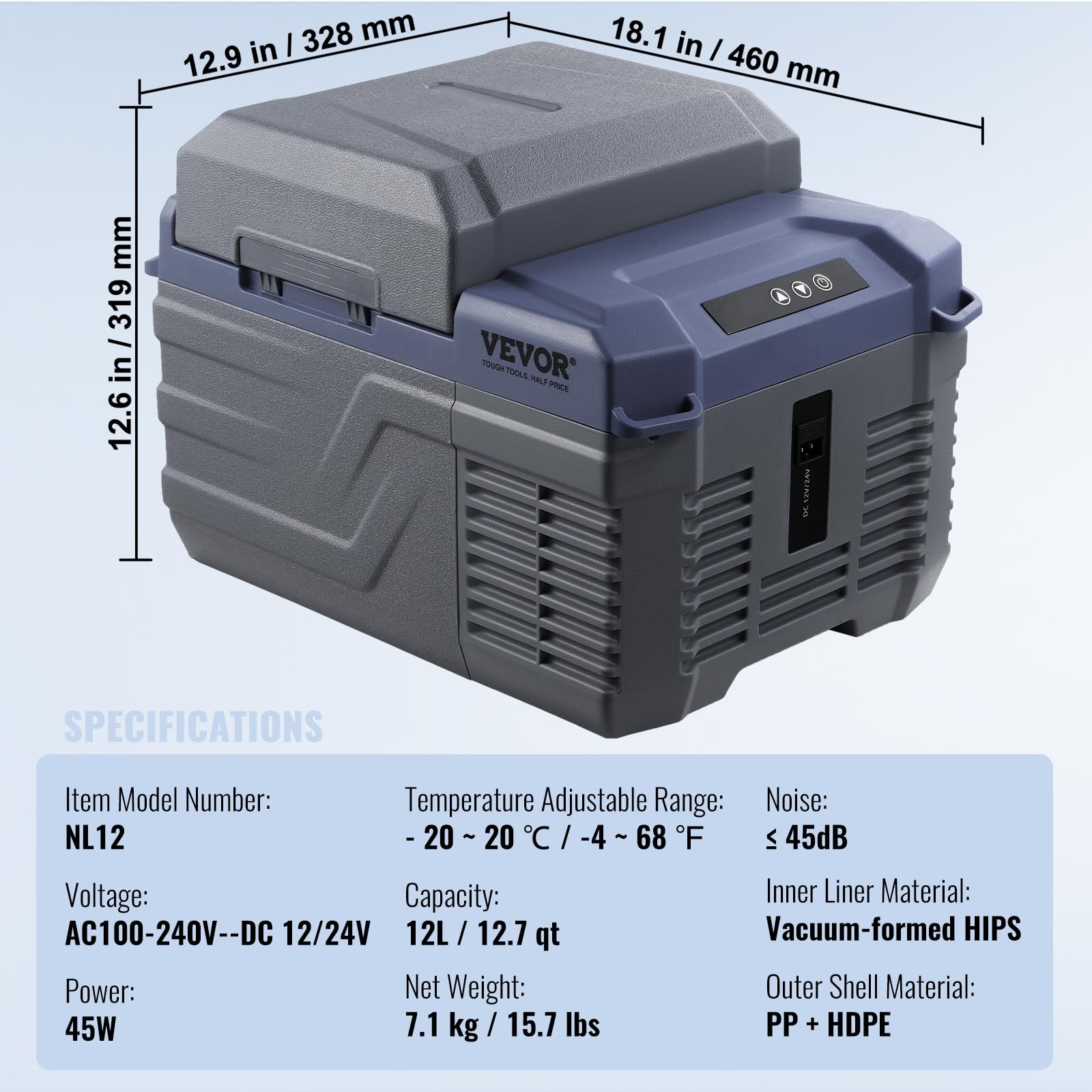 Foto 7 pulgar | Refrigerador De Coche Vevor Nl12 12, 12 V, 12 L, Congelador Portátil De Una Sola Zona - Venta Internacional.