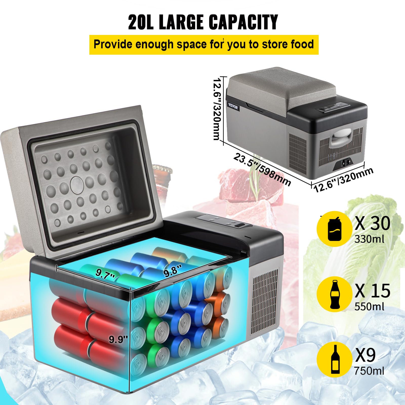 Foto 7 pulgar | Refrigerador De Coche Vevor C20 Portátil De 20 Litros Con Control De Aplicaciones De 12 V/24 V - Venta Internacional.