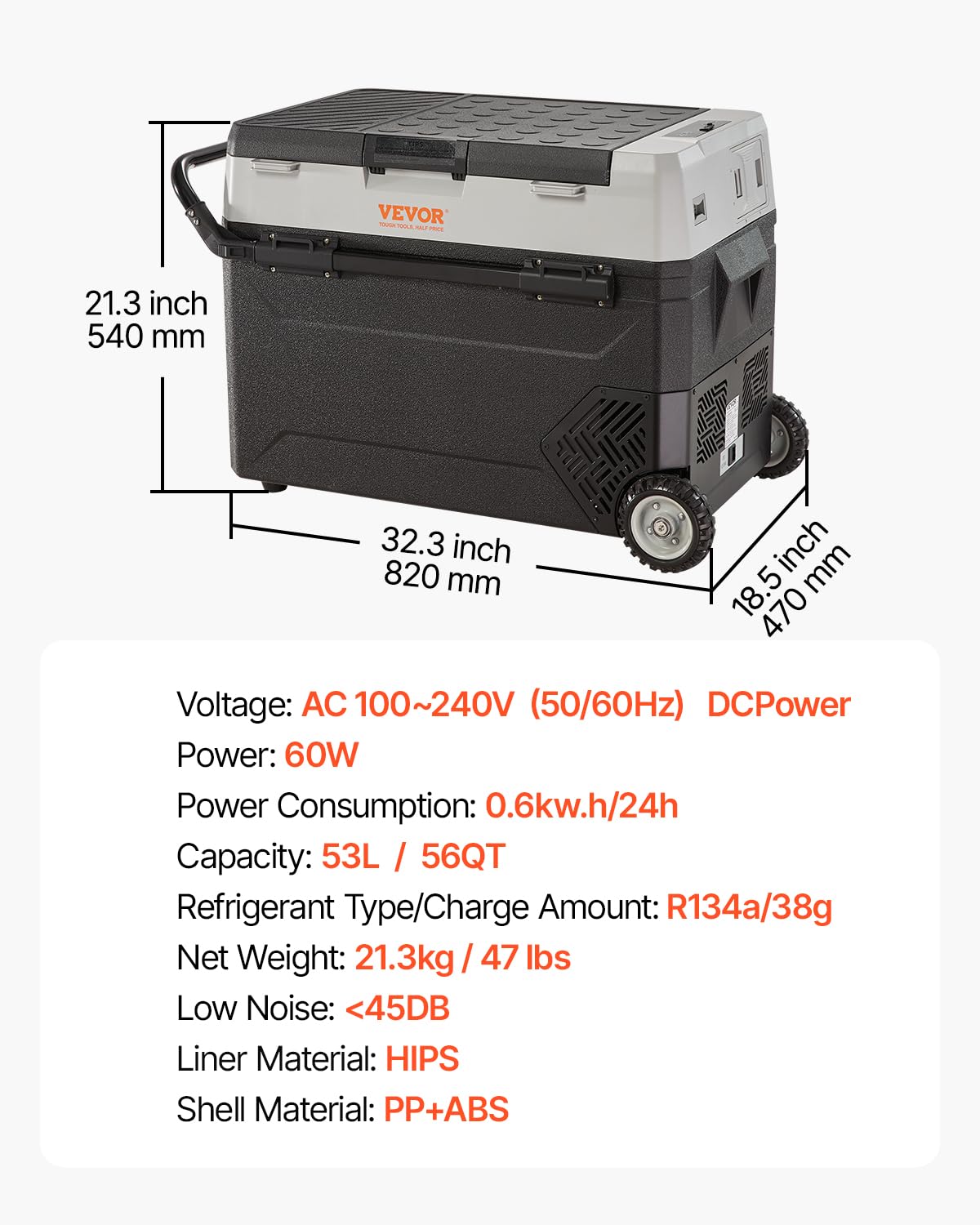 Foto 7 | Refrigerador De Coche Vevor 12 V Frigorífico 53l/56qt Con Congelador De Doble Zona - Venta Internacional.