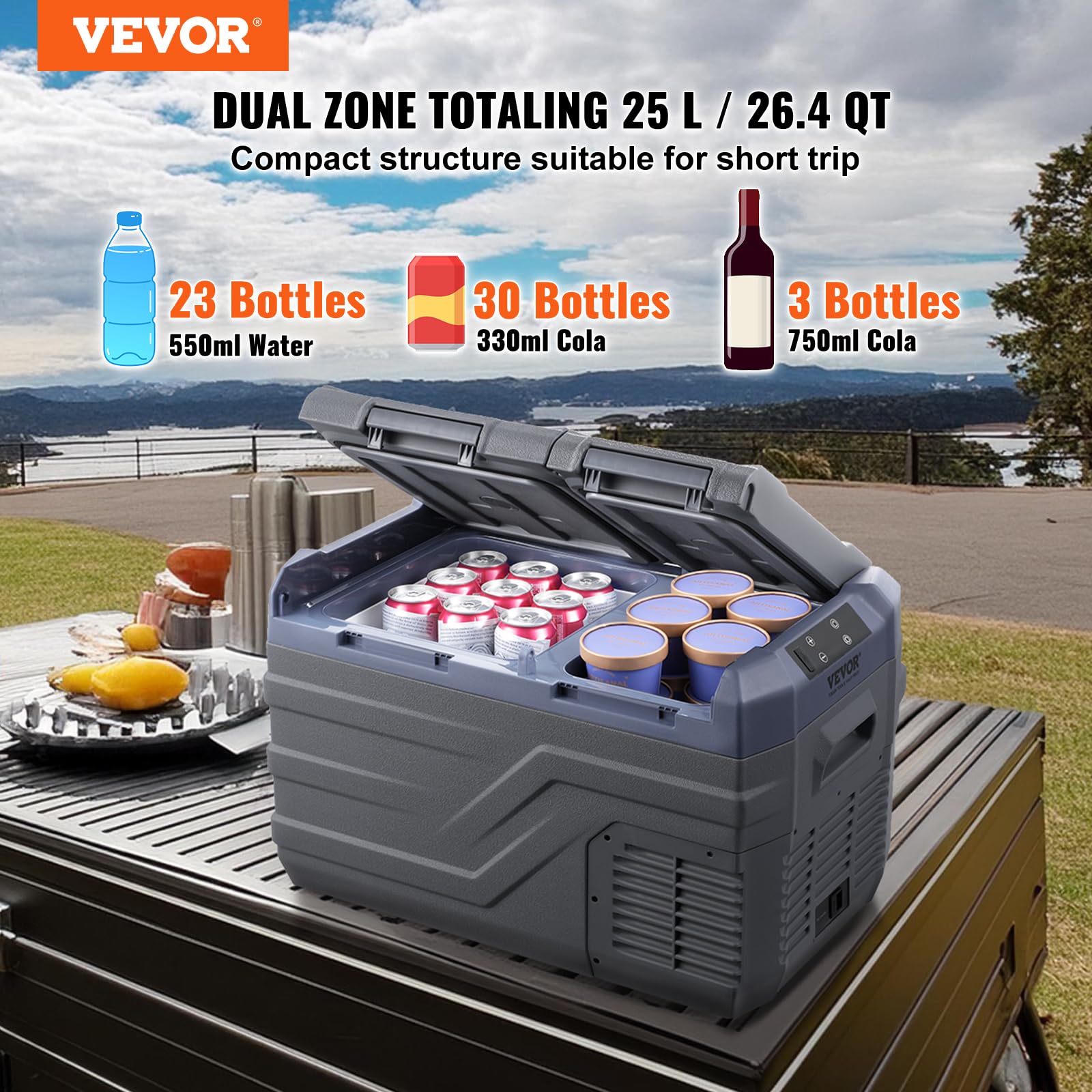 Foto 3 pulgar | Refrigerador De Coche Vevor, 25 L, Doble Zona, Portátil, 12 V - Venta Internacional.