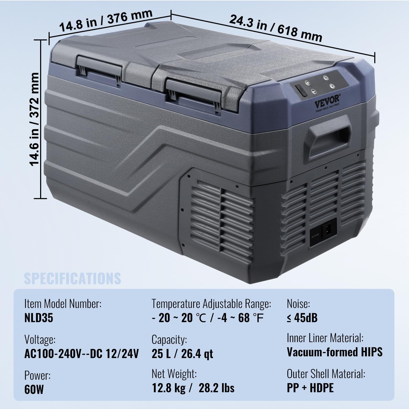 Foto 7 | Refrigerador De Coche Vevor, 25 L, Doble Zona, Portátil, 12 V - Venta Internacional.
