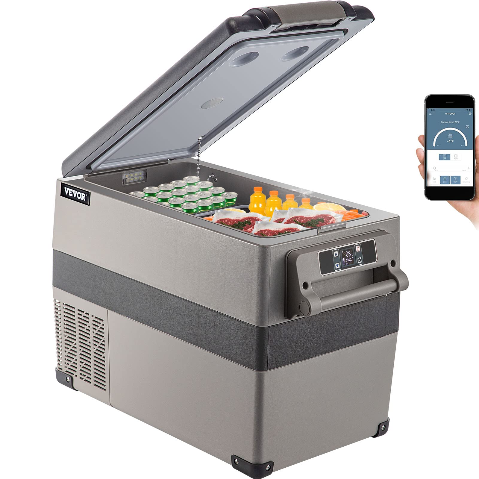 Congelador Portátil Vevor 45l/48 Cuartos De Galón Y 12 V Con Control De Aplicaciones, Color Gris - Venta Internacional.