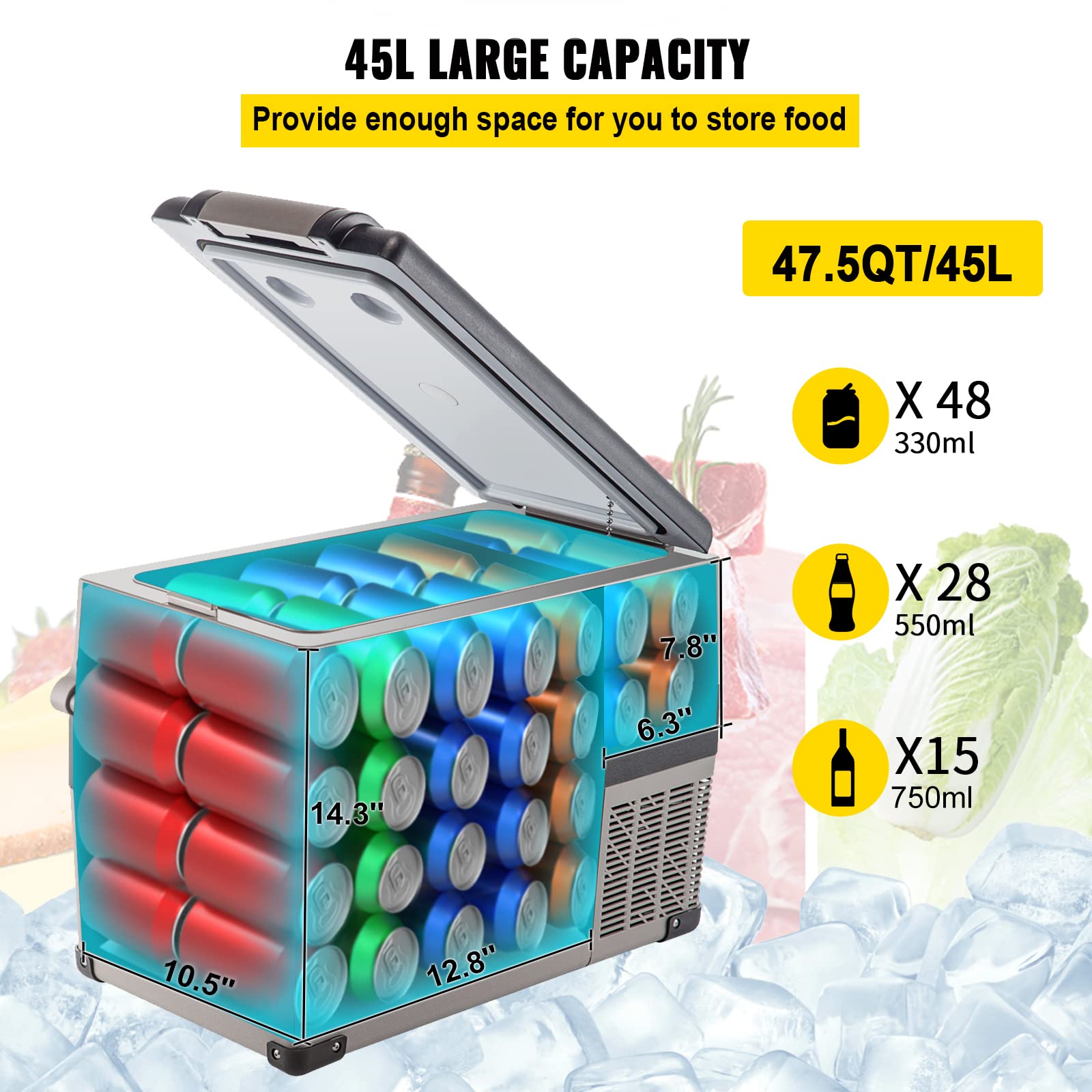 Foto 4 pulgar | Congelador Portátil Vevor 45l/48 Cuartos De Galón Y 12 V Con Control De Aplicaciones, Color Gris - Venta Internacional.
