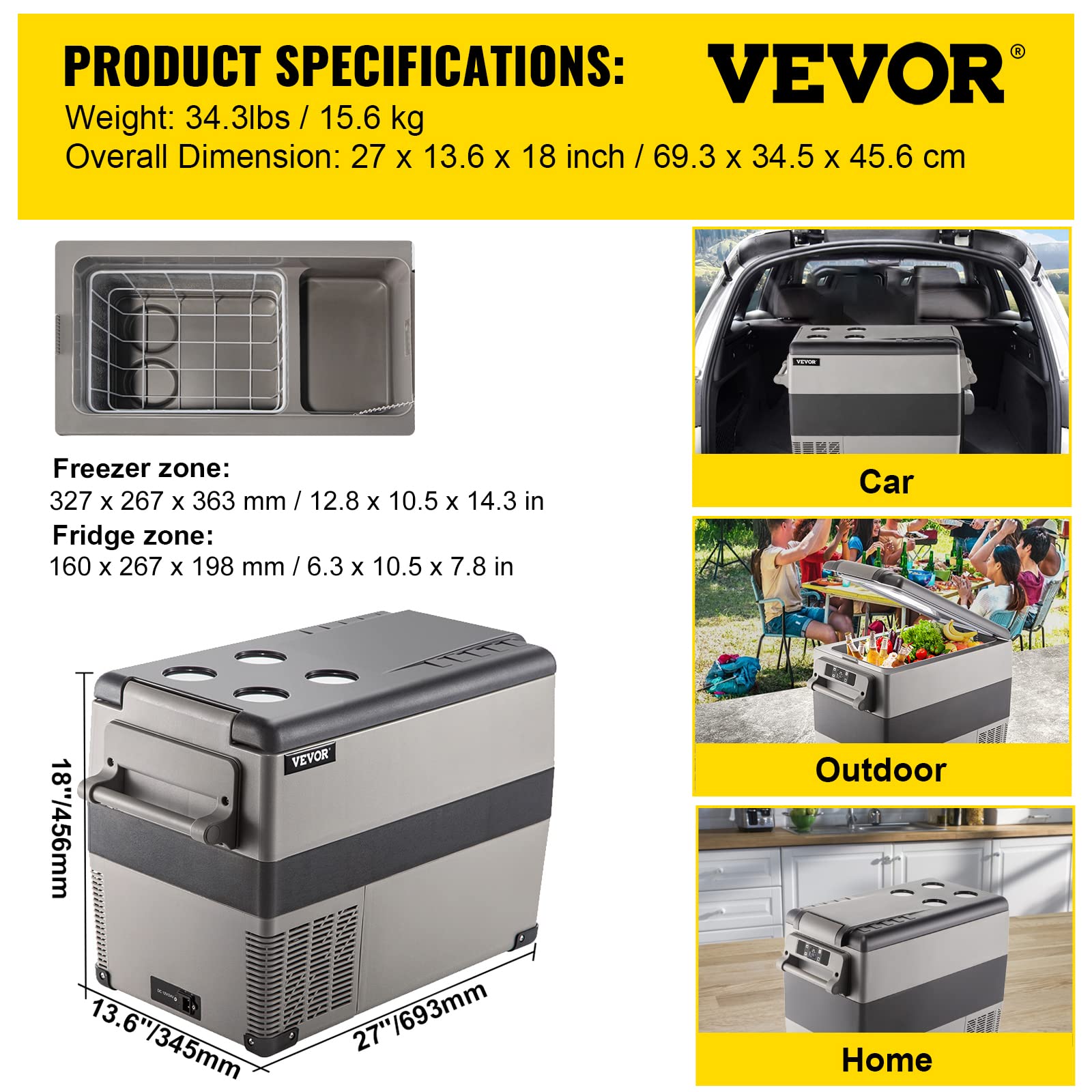 Foto 8 pulgar | Congelador Portátil Vevor 45l/48 Cuartos De Galón Y 12 V Con Control De Aplicaciones, Color Gris - Venta Internacional.