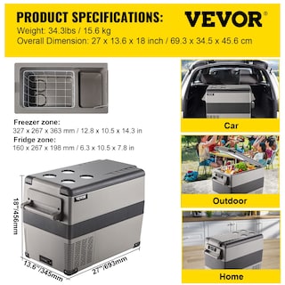 Foto 7 | Congelador Portátil Vevor 45l/48 Cuartos De Galón Y 12 V Con Control De Aplicaciones, Color Gris - Venta Internacional.