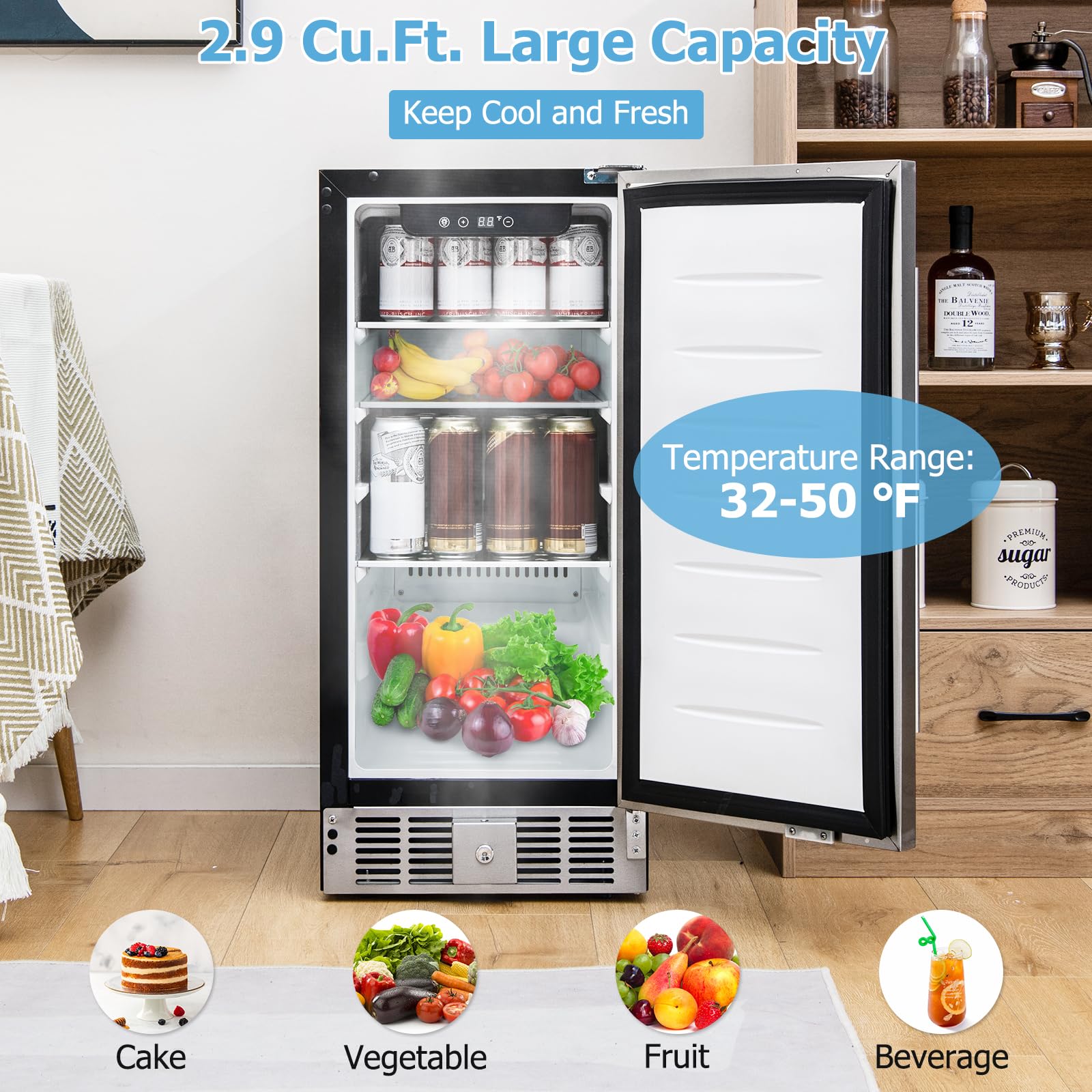 Foto 4 pulgar | Refrigerador De Bebidas Costway 2.9 Pies Cúbicos 115 Latas De Acero Inoxidable - Venta Internacional.