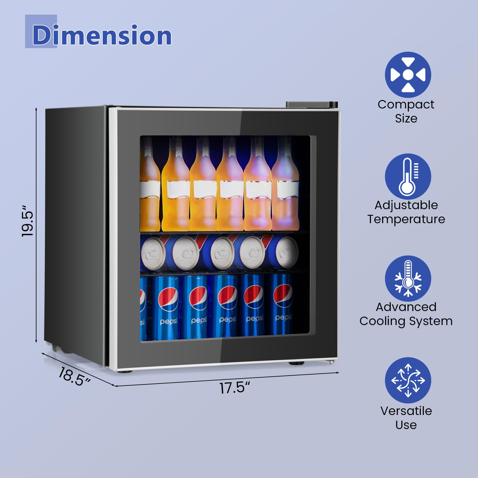 Foto 3 | Refrigerador De Bebidas Costway 60 Latas Con Puerta De Vidrio De 1.6 Pies Cúbicos - Venta Internacional.