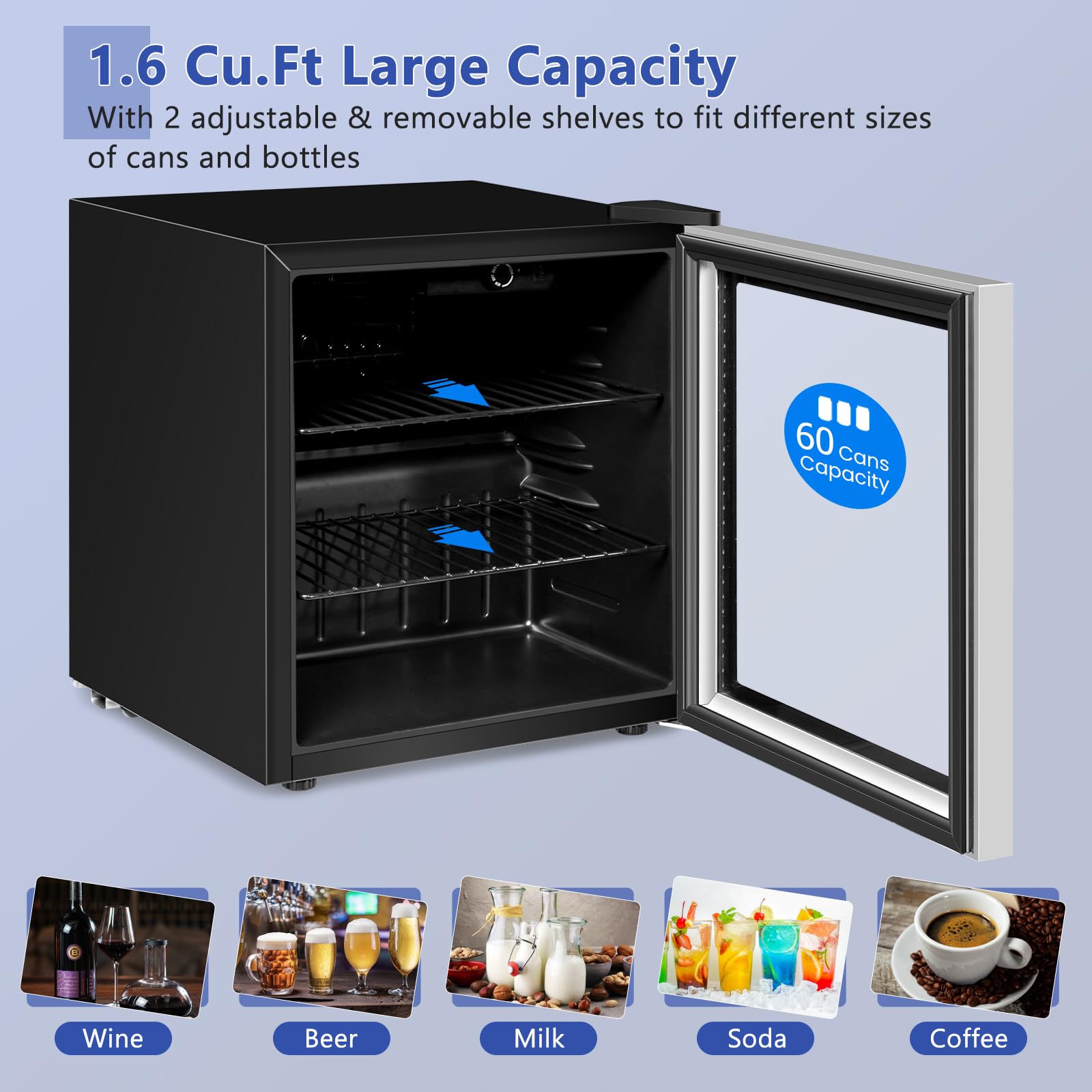 Foto 5 pulgar | Refrigerador De Bebidas Costway 60 Latas Con Puerta De Vidrio De 1.6 Pies Cúbicos - Venta Internacional.