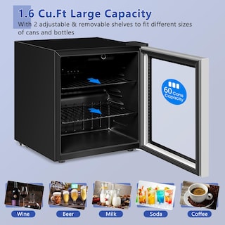 Foto 4 | Refrigerador De Bebidas Costway 60 Latas Con Puerta De Vidrio De 1.6 Pies Cúbicos - Venta Internacional.