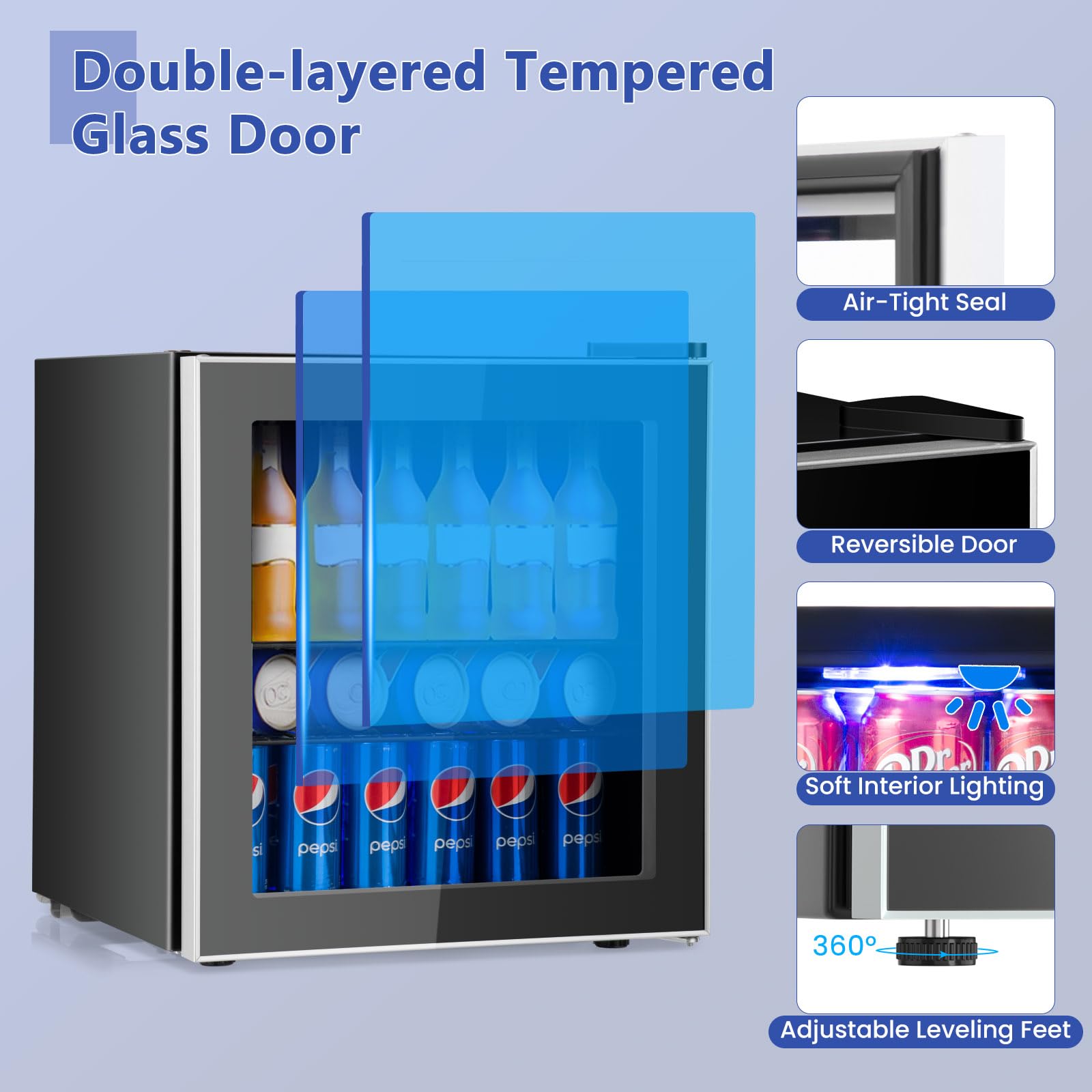 Foto 7 pulgar | Refrigerador De Bebidas Costway 60 Latas Con Puerta De Vidrio De 1.6 Pies Cúbicos - Venta Internacional.