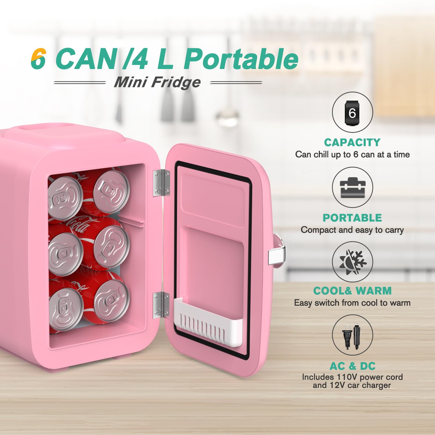 Foto 3 pulgar | Minirefrigerador Crownful Portátil Rosa - Venta Internacional