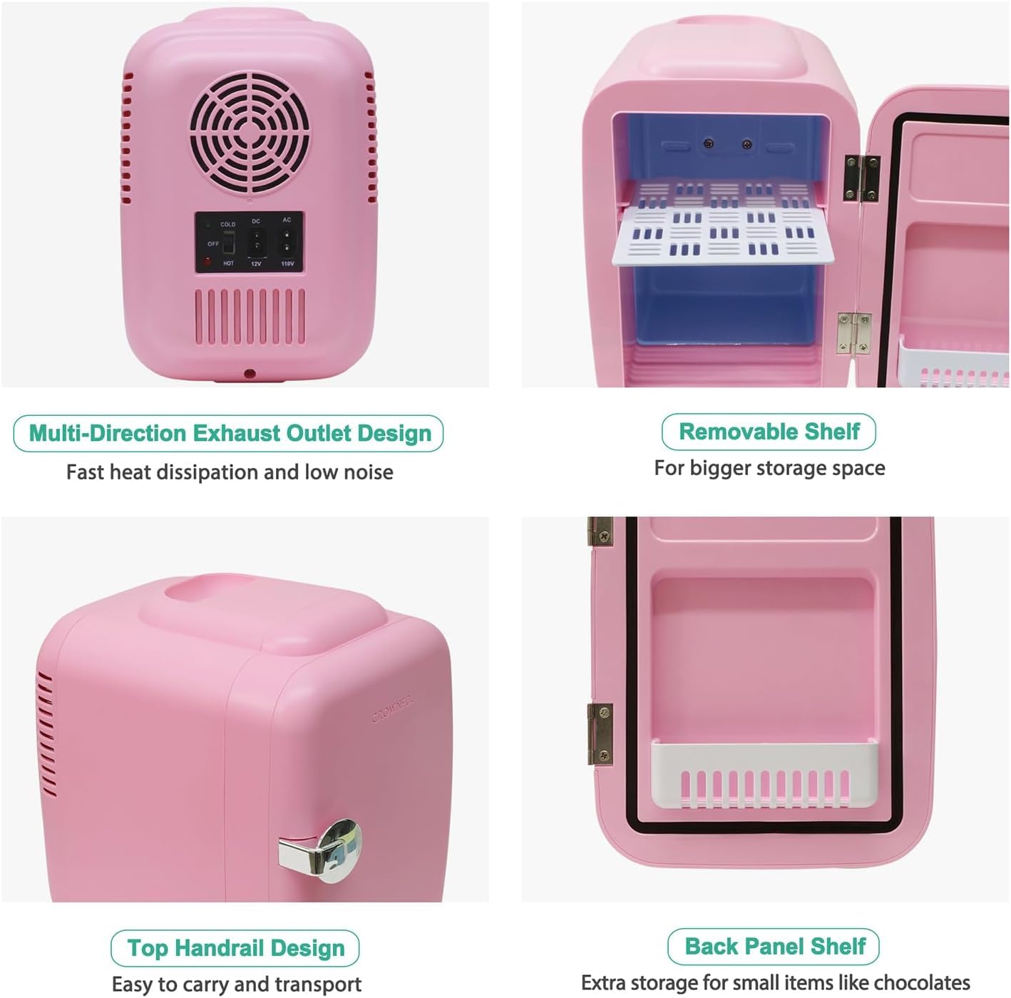 Foto 7 pulgar | Minirefrigerador Crownful Portátil Rosa - Venta Internacional