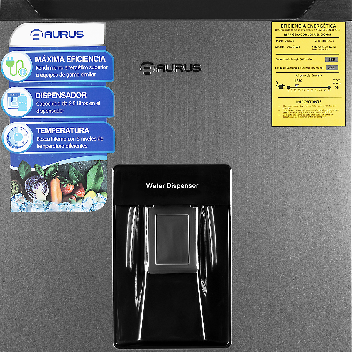 Foto 4 pulgar | Refrigerador Aurus Modelo Aru07ws 7p3 Acero C/despachador