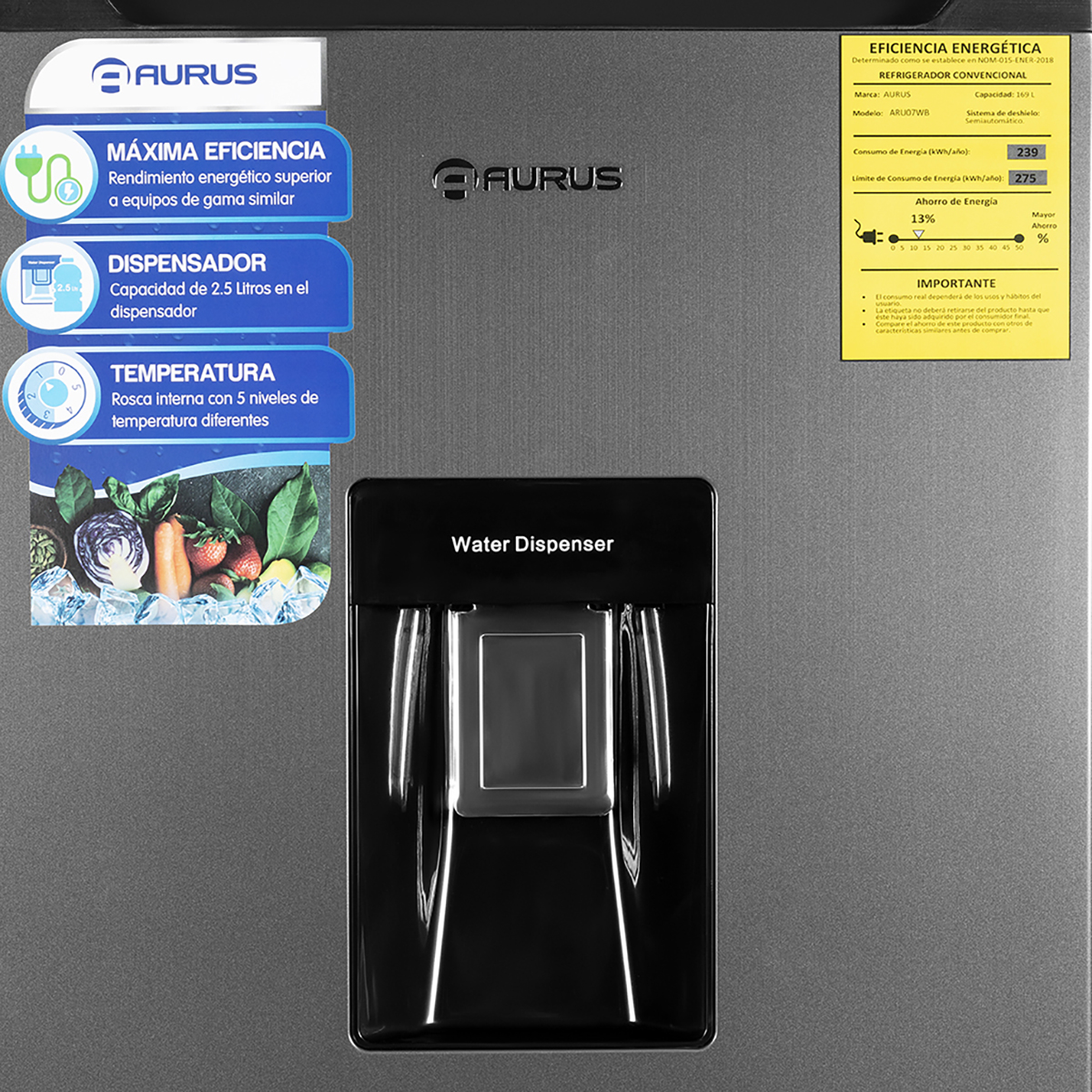 Foto 5 pulgar | Refrigerador Aurus  Aru07wb 7p3 Dark Silver C/despachador