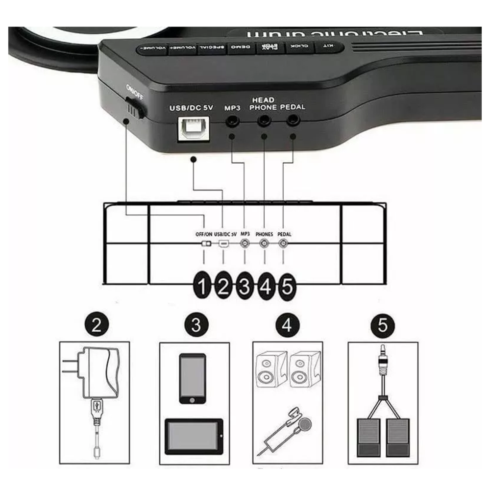 Foto 7 pulgar | Caja de Ritmos Electrónica Belug USB Batería Enrollable Negro