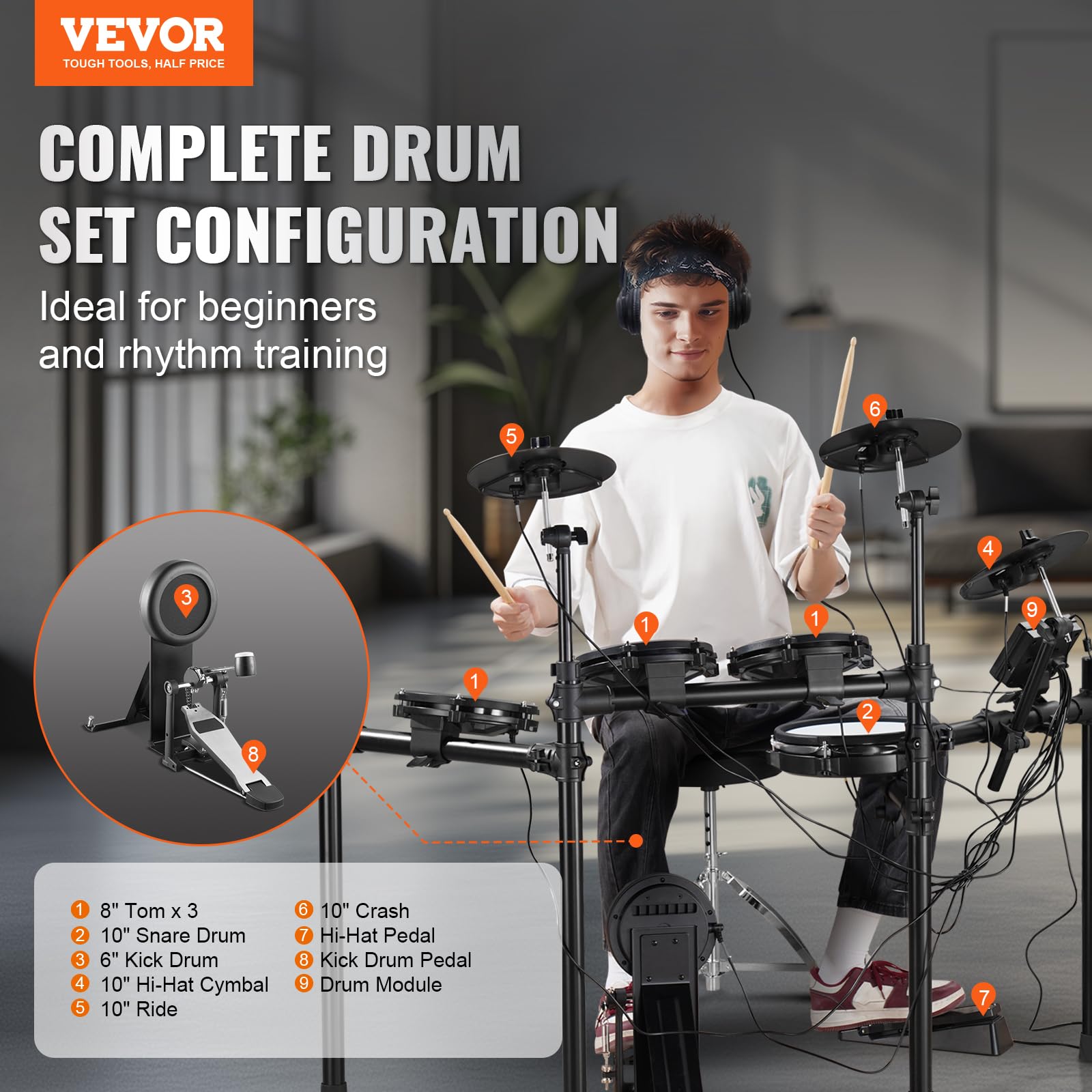 Foto 3 pulgar | Batería Eléctrica Vevor 32 Kits De Batería 480 Sonidos Usb Midi - Venta Internacional.