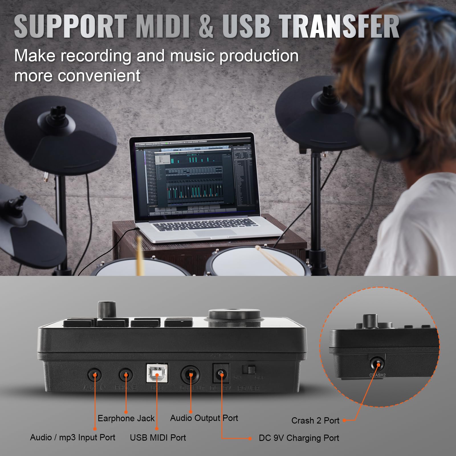 Foto 6 pulgar | Batería Eléctrica Vevor 32 Kits De Batería 480 Sonidos Usb Midi - Venta Internacional.