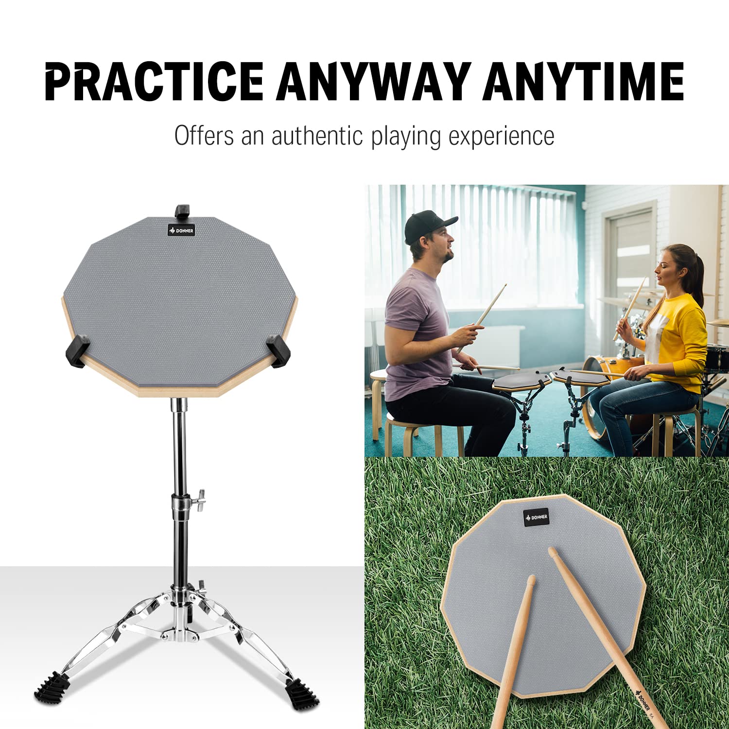 Foto 6 pulgar | Drum Practice Pad Donner Silent De 12 Pulgadas Con Baquetas, Color Gris - Venta Internacional.