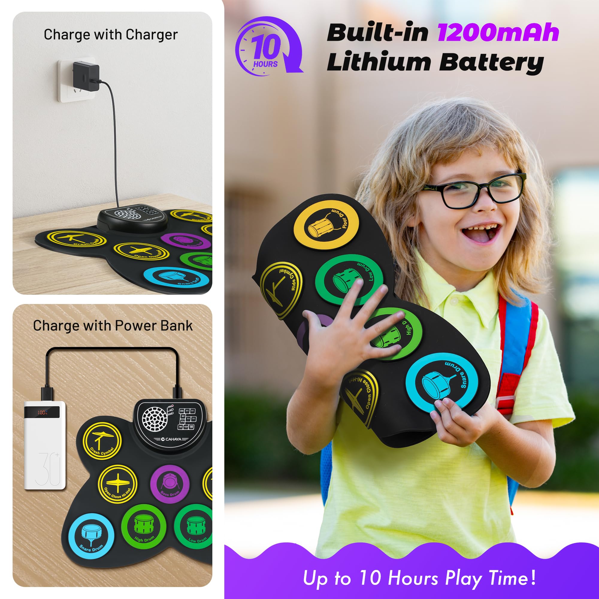 Foto 5 | Juego De Tambores Electrónicos Cahaya De 9 Almohadillas Plegables Con Altavoz - Venta Internacional.