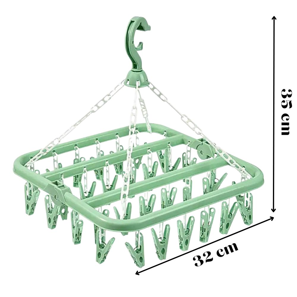 Foto 3 pulgar | Tendedero Plegable Multifuncional Con 32 Clips 32 X 32 Cm Verde