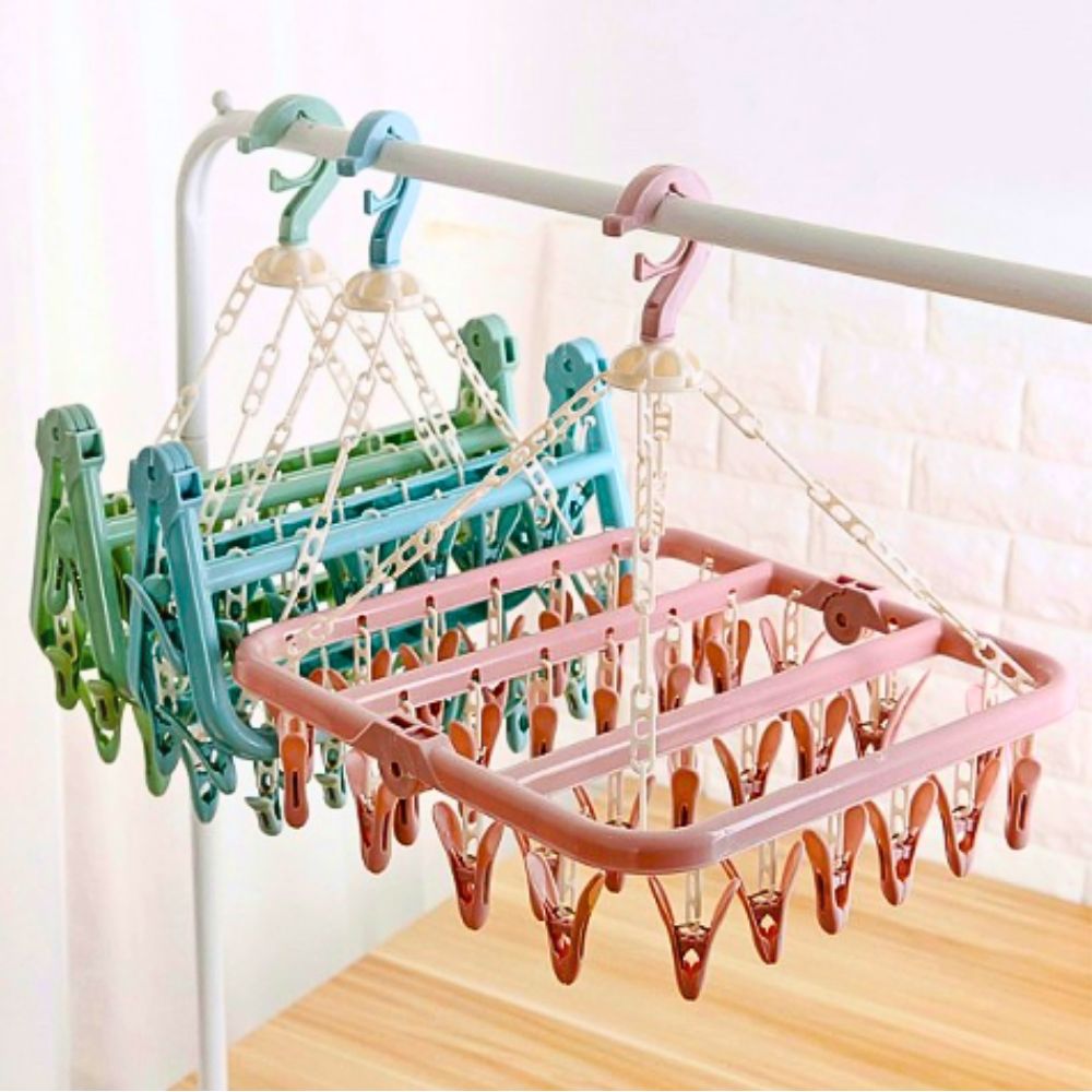 Foto 9 pulgar | Tendedero Plegable Multifuncional Con 32 Clips 32 X 32 Cm Verde