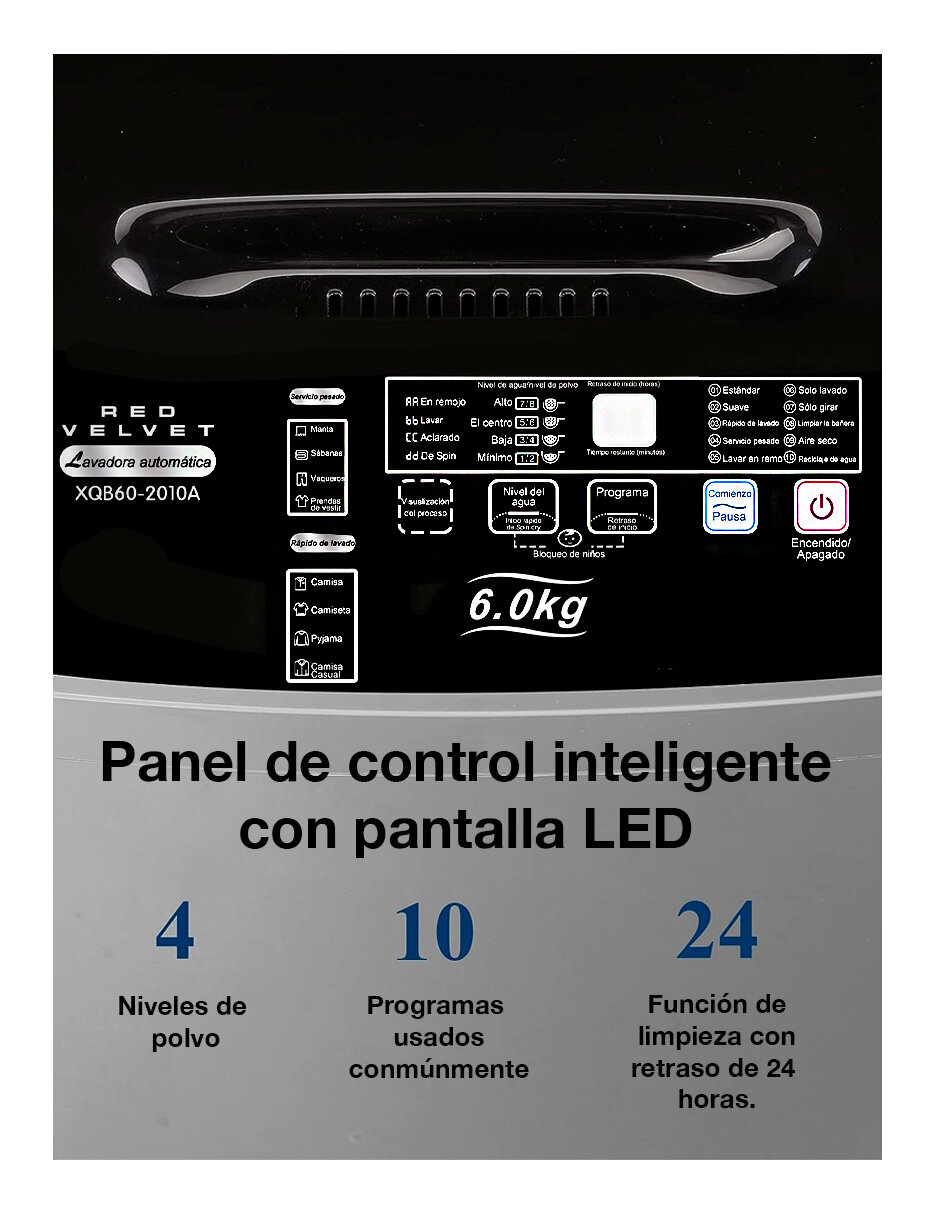 Foto 9 pulgar | Lavadora Automática Red Velvet  6 Kg Pantalla Led 10 Programas 8 Niveles