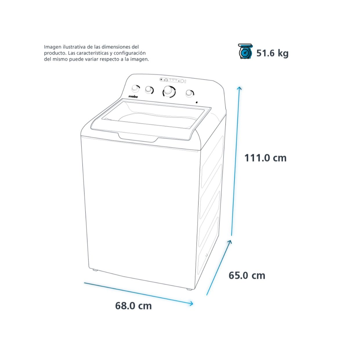 Foto 5 | Lavadora Automática Mabe Lma70214vbab0 color Blanco de 20 Kg