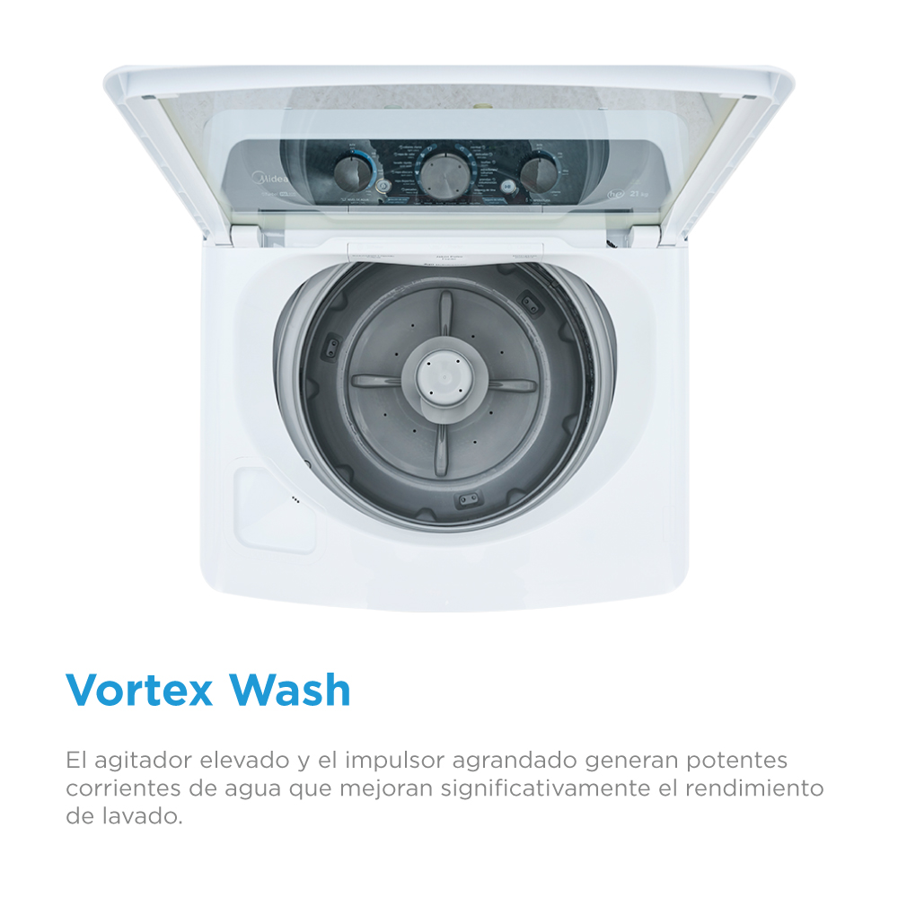 Foto 5 pulgar | Lavadora Midea MA500W21/W Carga Superior Vortex Wash 21 K Agitador 3 Perillas Blanca