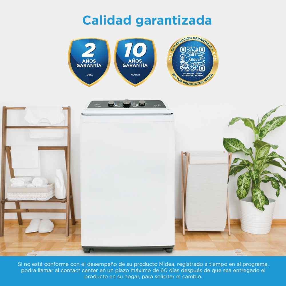 Foto 9 pulgar | Lavadora Midea MA500W21/W Carga Superior Vortex Wash 21 K Agitador 3 Perillas Blanca