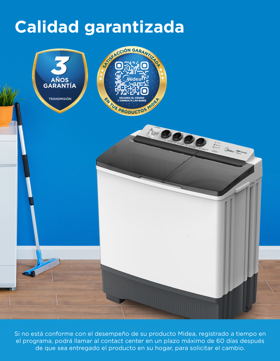 Foto 8 | Lavadora Semiautomática dos Tinas Midea 13kg Twin Force Pulsator color Blanco