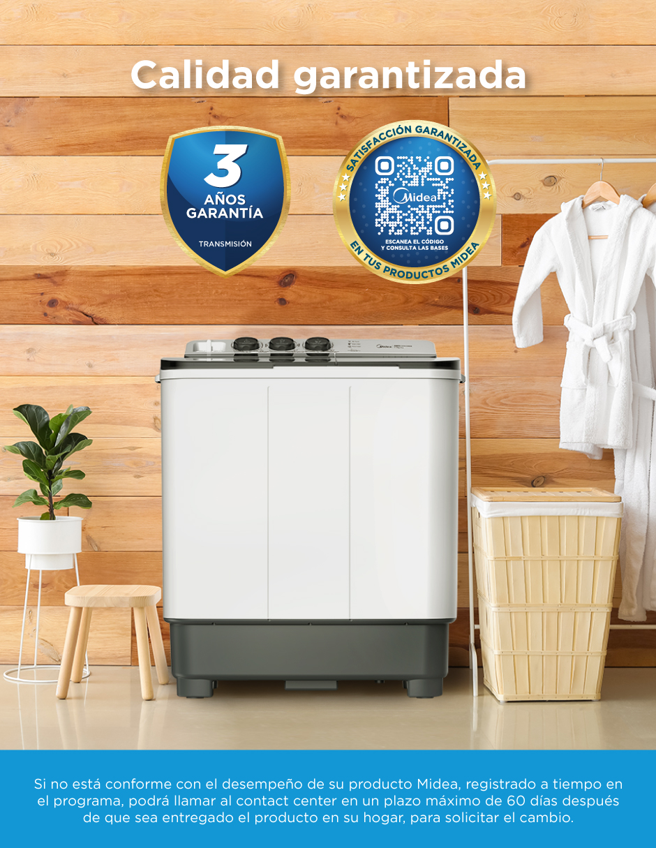 Foto 8 | Lavadora Semiautomática Dos Tinas Midea 11kg Twin Force Pulsator Blanca