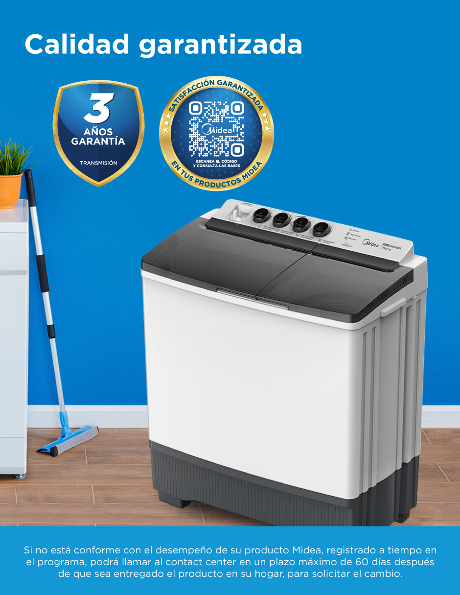 Foto 8 | Lavadora Semiautomática Dos Tinas Midea 19kg Twin Force Pulsator color Blanco