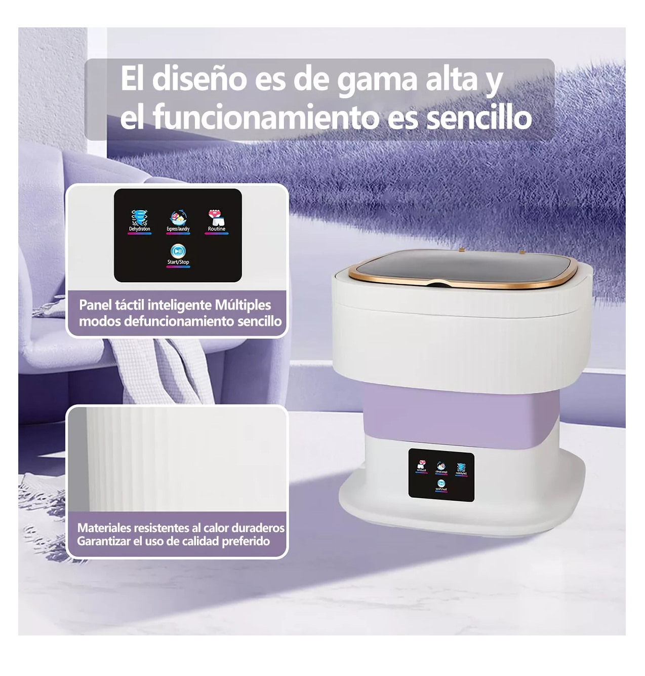 Foto 5 | Mini Lavadora Portátil Plegable con Luz Antibacterial 11.5 l Morada