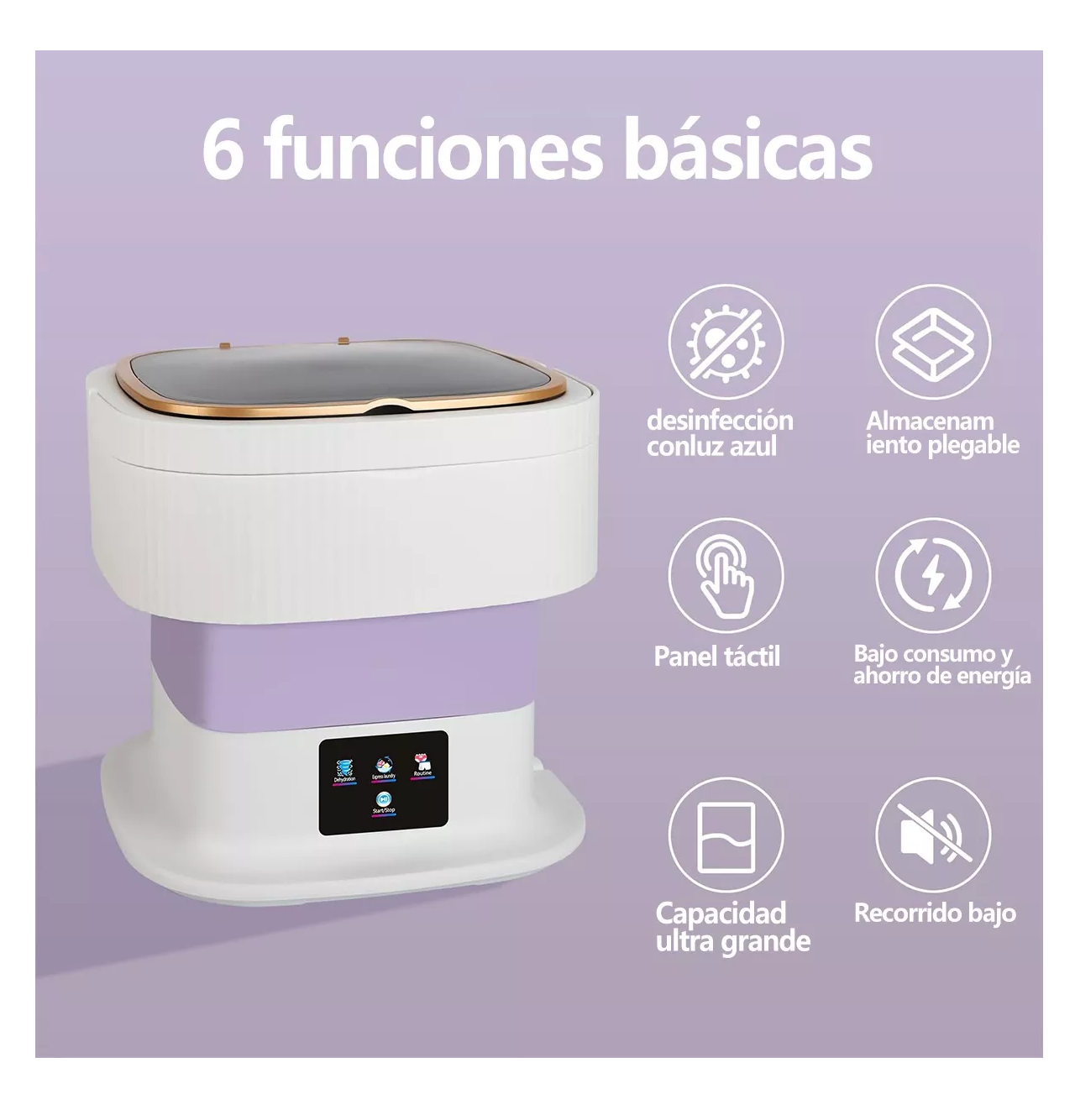 Foto 4 pulgar | Mini Lavadora Portátil Plegable con Luz Antibacterial 11.5 l Morada