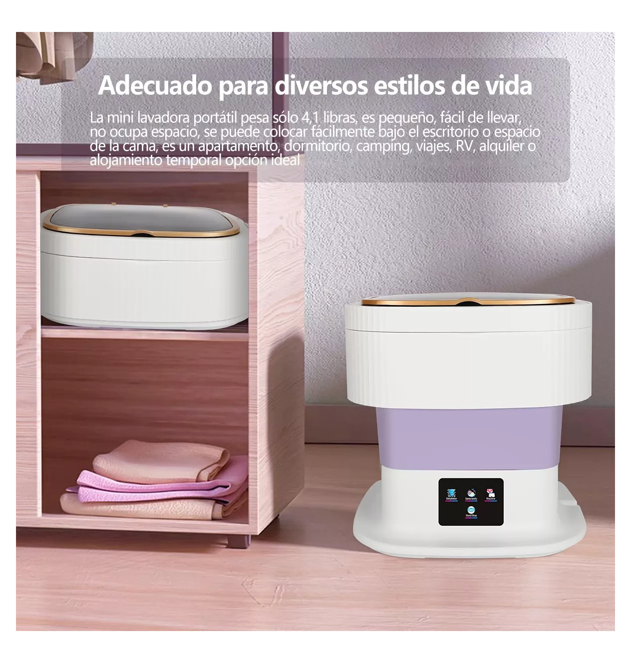 Foto 5 pulgar | Mini Lavadora Portátil Plegable con Luz Antibacterial 11.5 l Morada