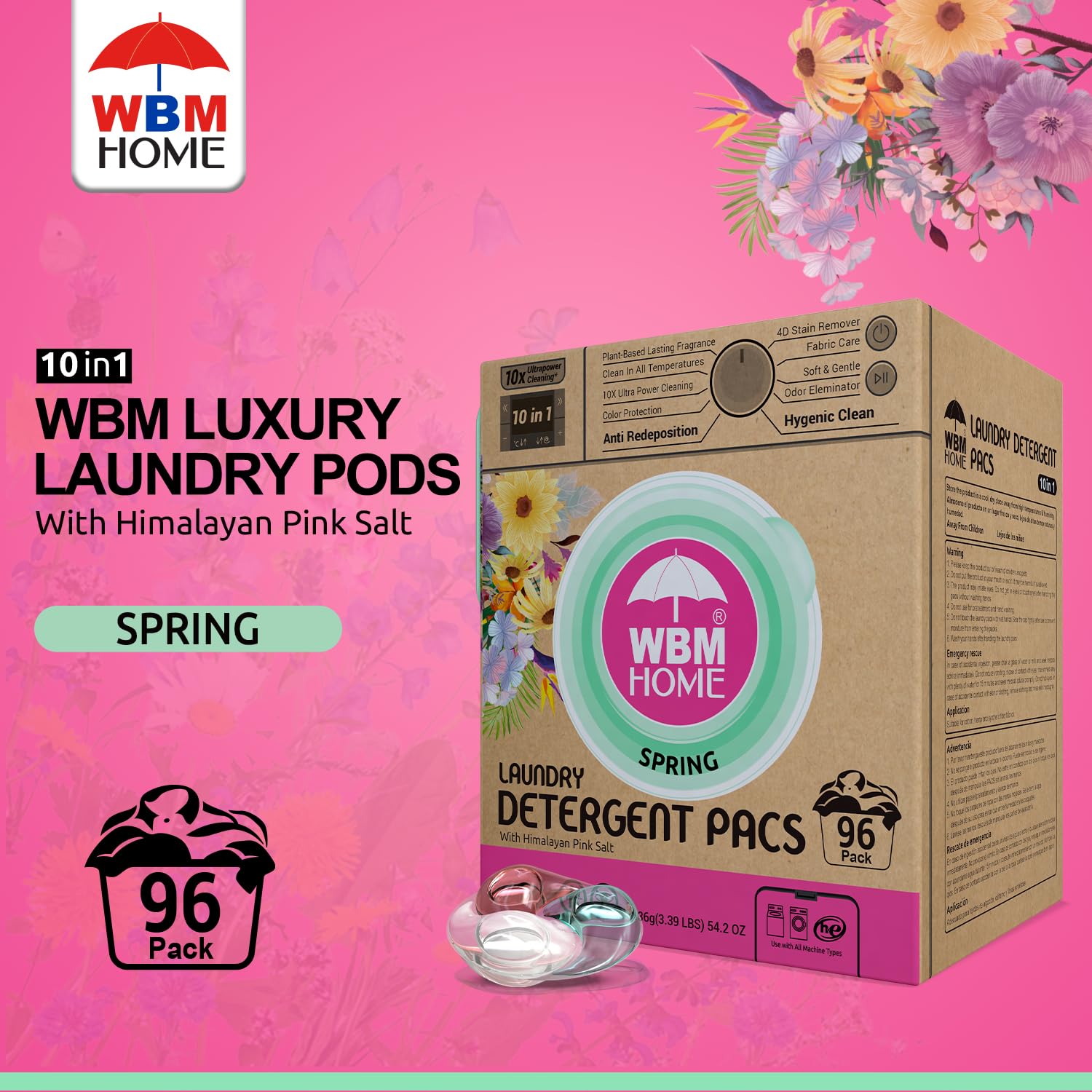 Foto 3 pulgar | Detergente En Cápsulas Wbm Home Spring Fragrance 96 Unidades - Venta Internacional.