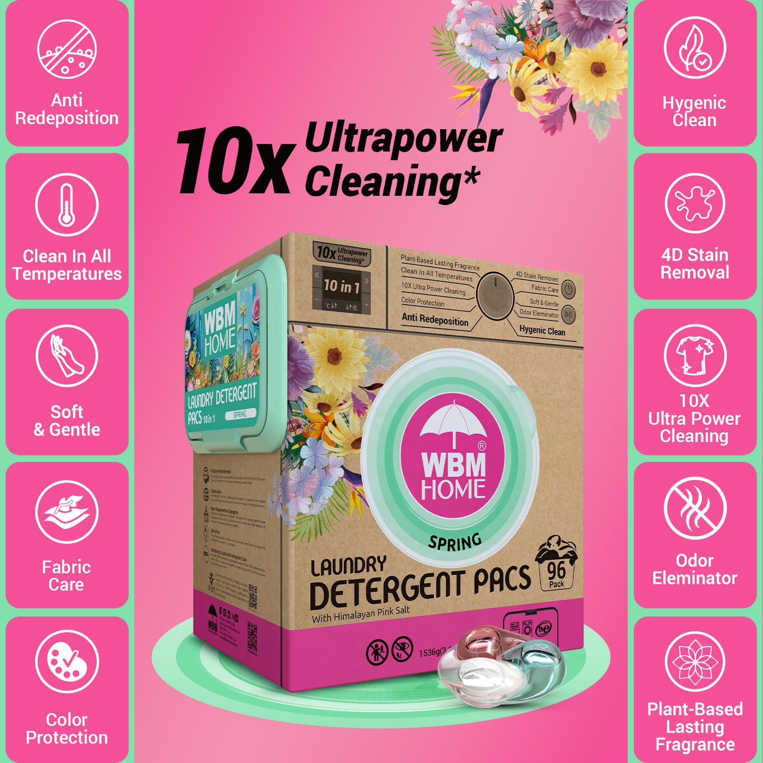 Foto 5 pulgar | Detergente En Cápsulas Wbm Home Spring Fragrance 96 Unidades - Venta Internacional.