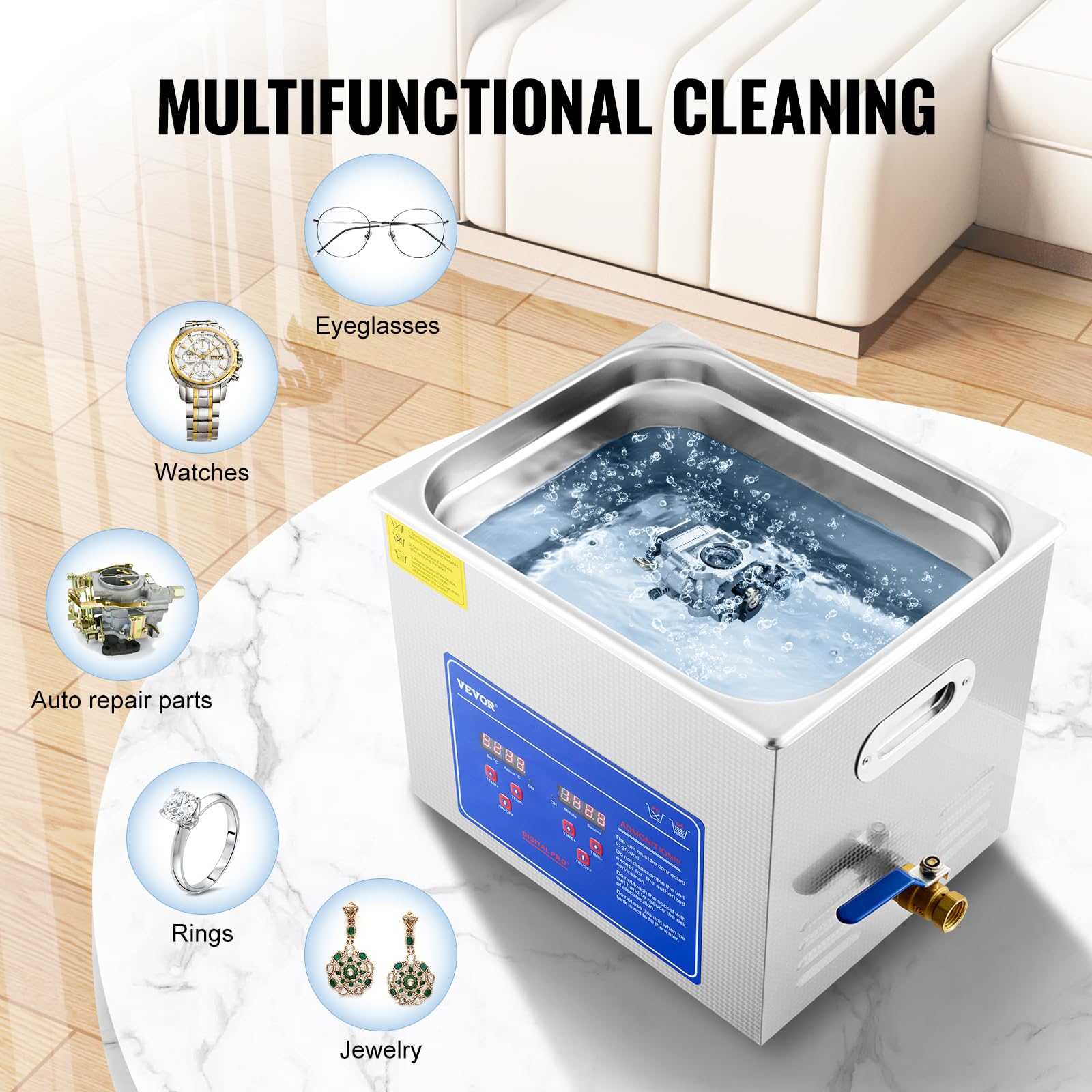 Foto 6 pulgar | Limpiador Ultrasónico Vevor 10l Con Temporizador Digital Y Calentador 110v - Venta Internacional.