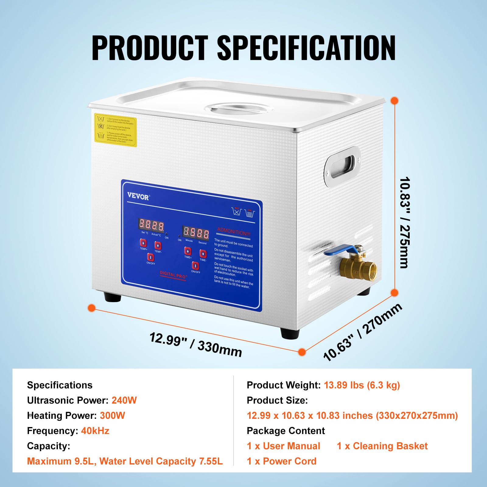 Foto 8 pulgar | Limpiador Ultrasónico Vevor 10l Con Temporizador Digital Y Calentador 110v - Venta Internacional.