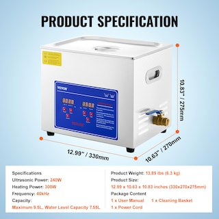 Foto 7 | Limpiador Ultrasónico Vevor 10l Con Temporizador Digital Y Calentador 110v - Venta Internacional.