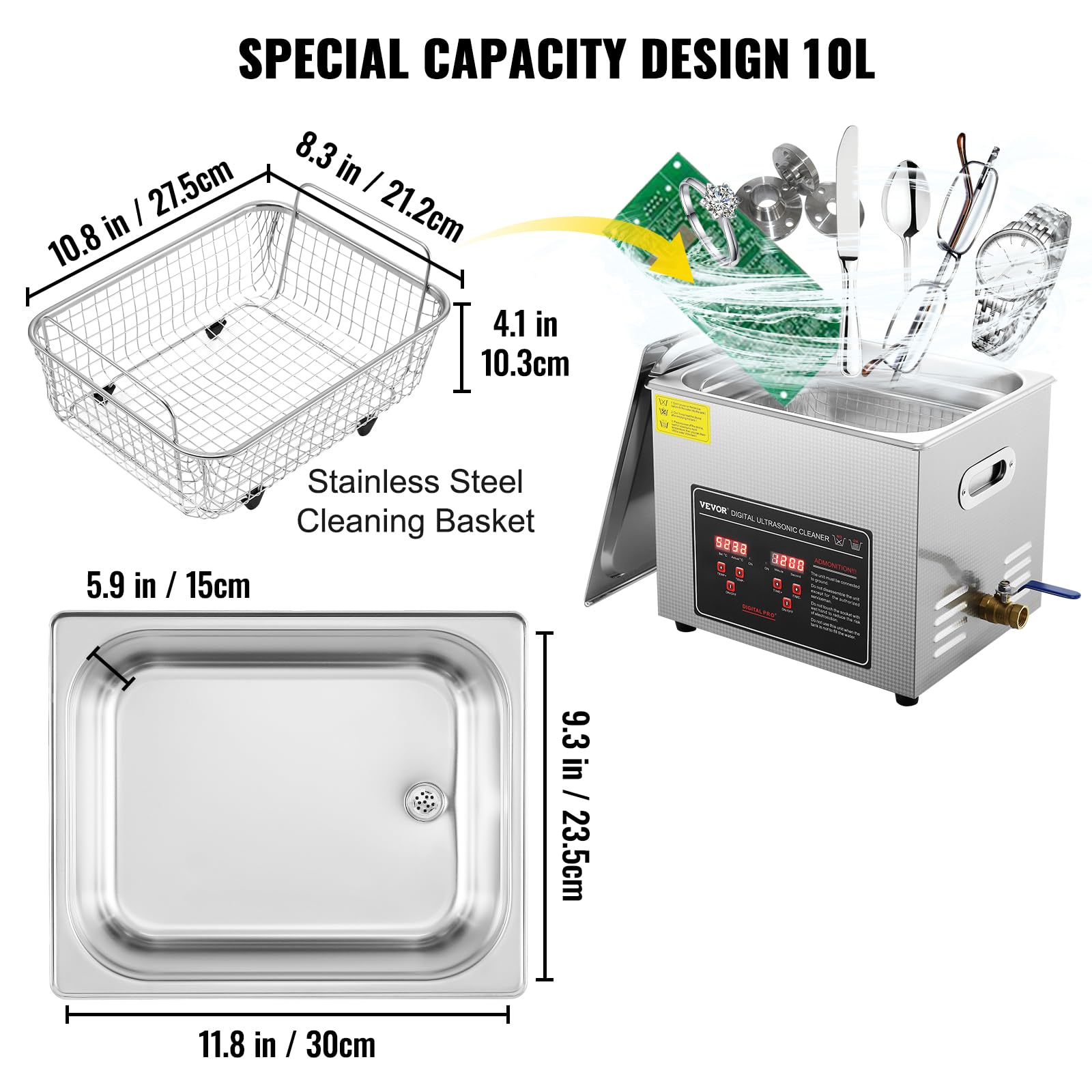 Foto 7 pulgar | Máquina De Limpieza Ultrasónica Vevor Professional 10l Con Temporizador - Venta Internacional.