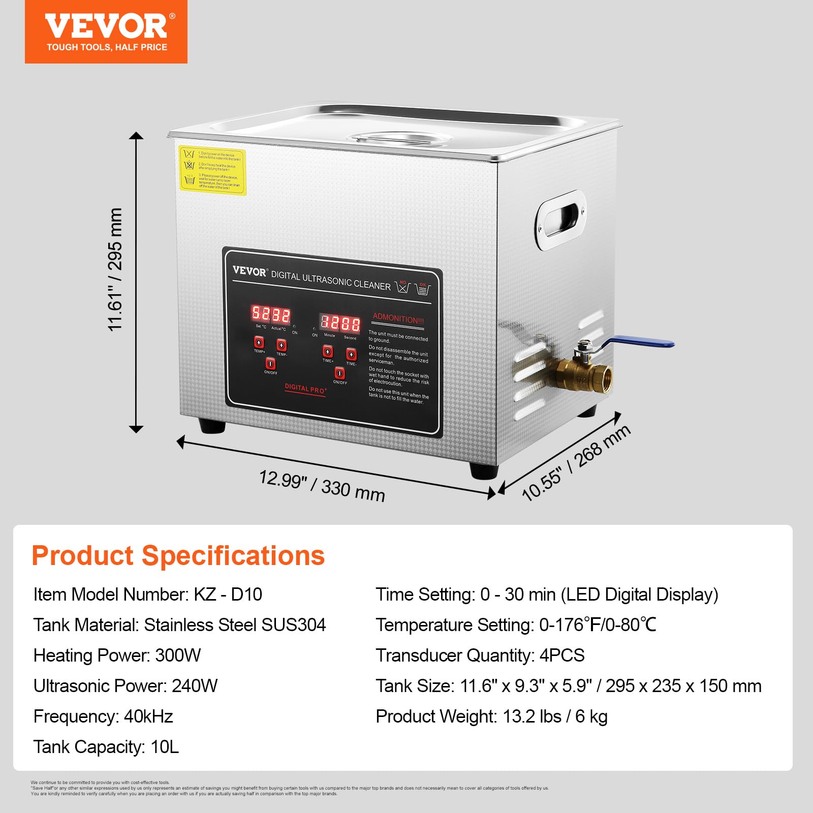 Foto 8 pulgar | Máquina De Limpieza Ultrasónica Vevor Professional 10l Con Temporizador - Venta Internacional.