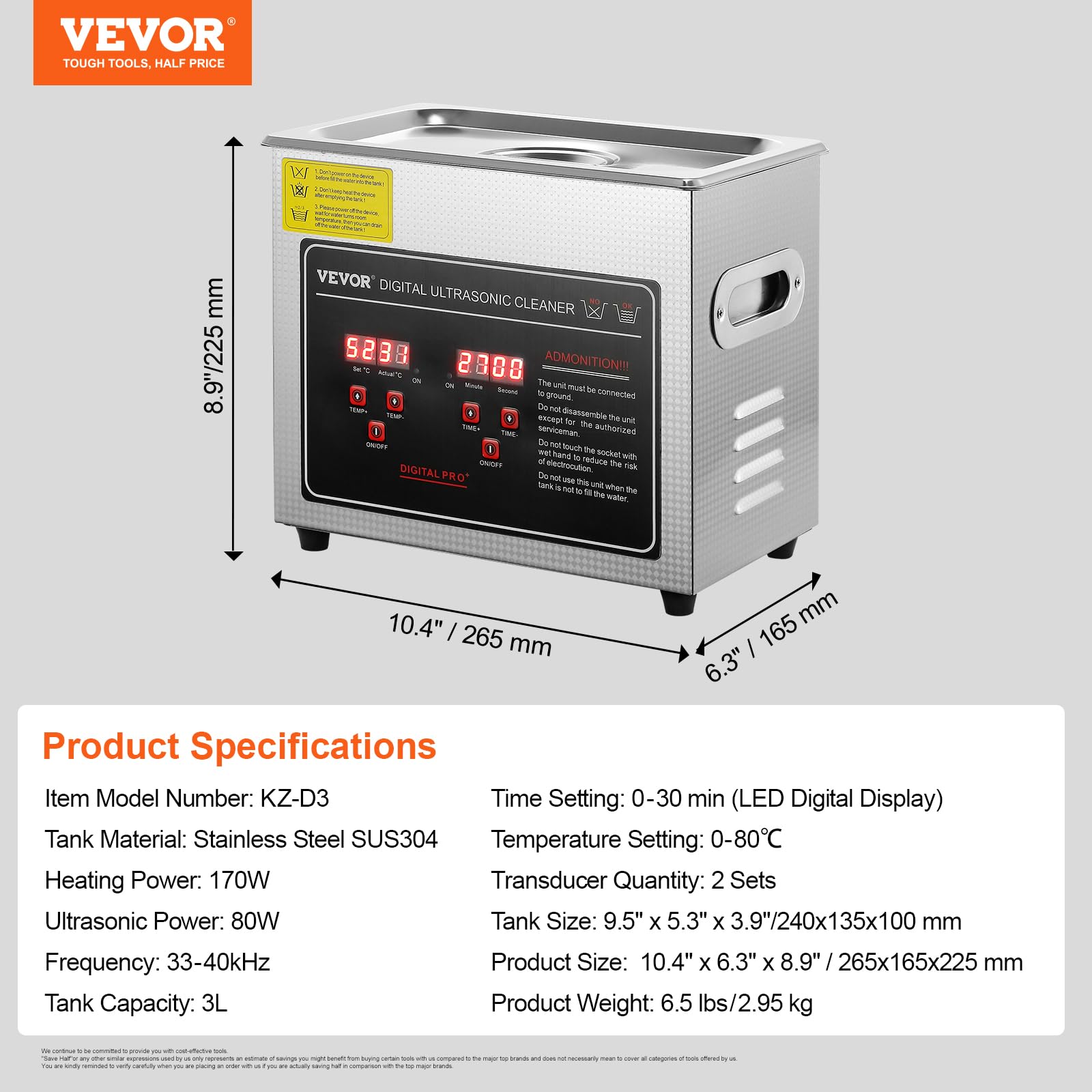 Foto 7 | Máquina De Limpieza Ultrasónica Vevor Professional 3l Con Temporizador Y Calentador - Venta Internacional.