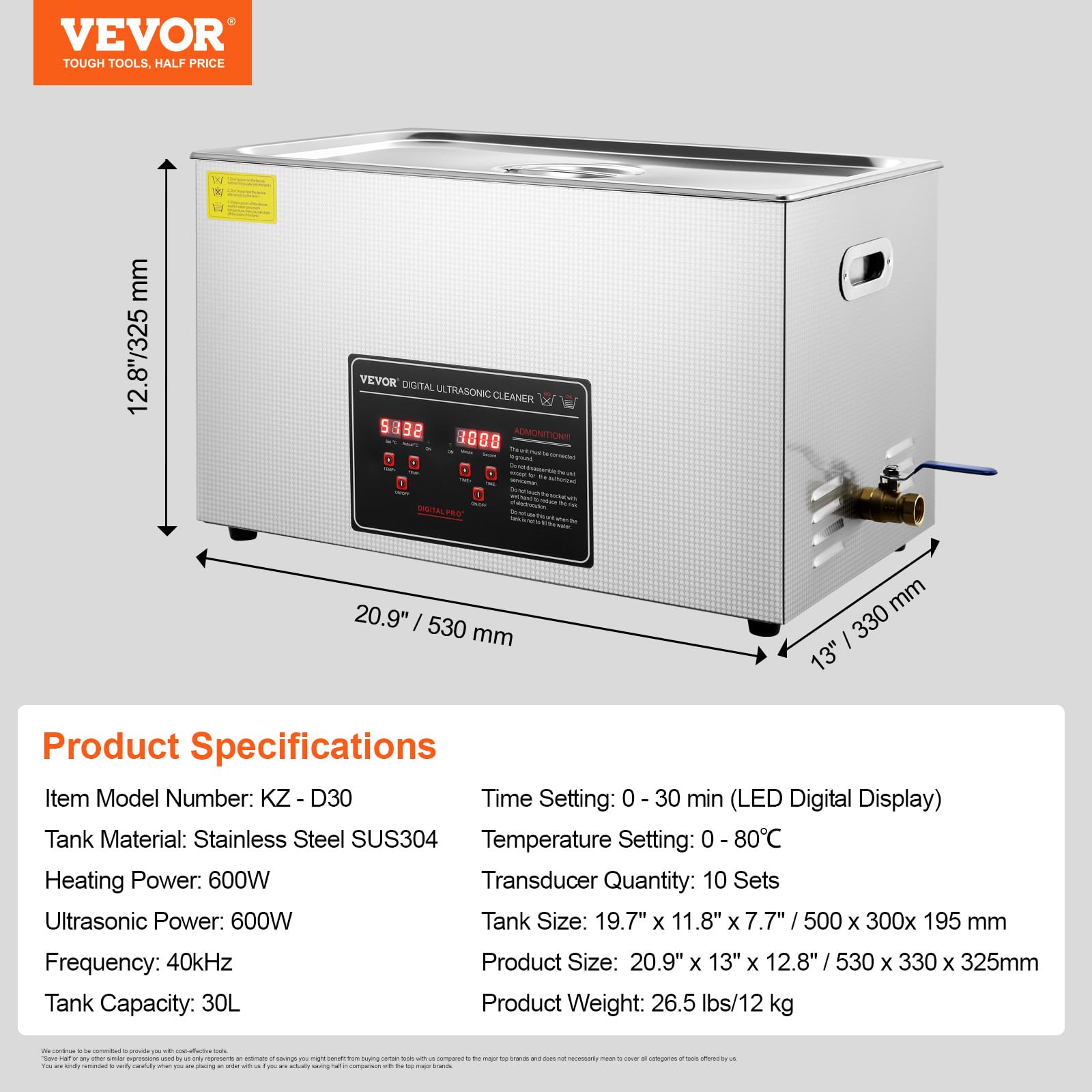 Foto 7 | Máquina De Limpieza Ultrasónica Vevor Professional 30l Con Temporizador - Venta Internacional.