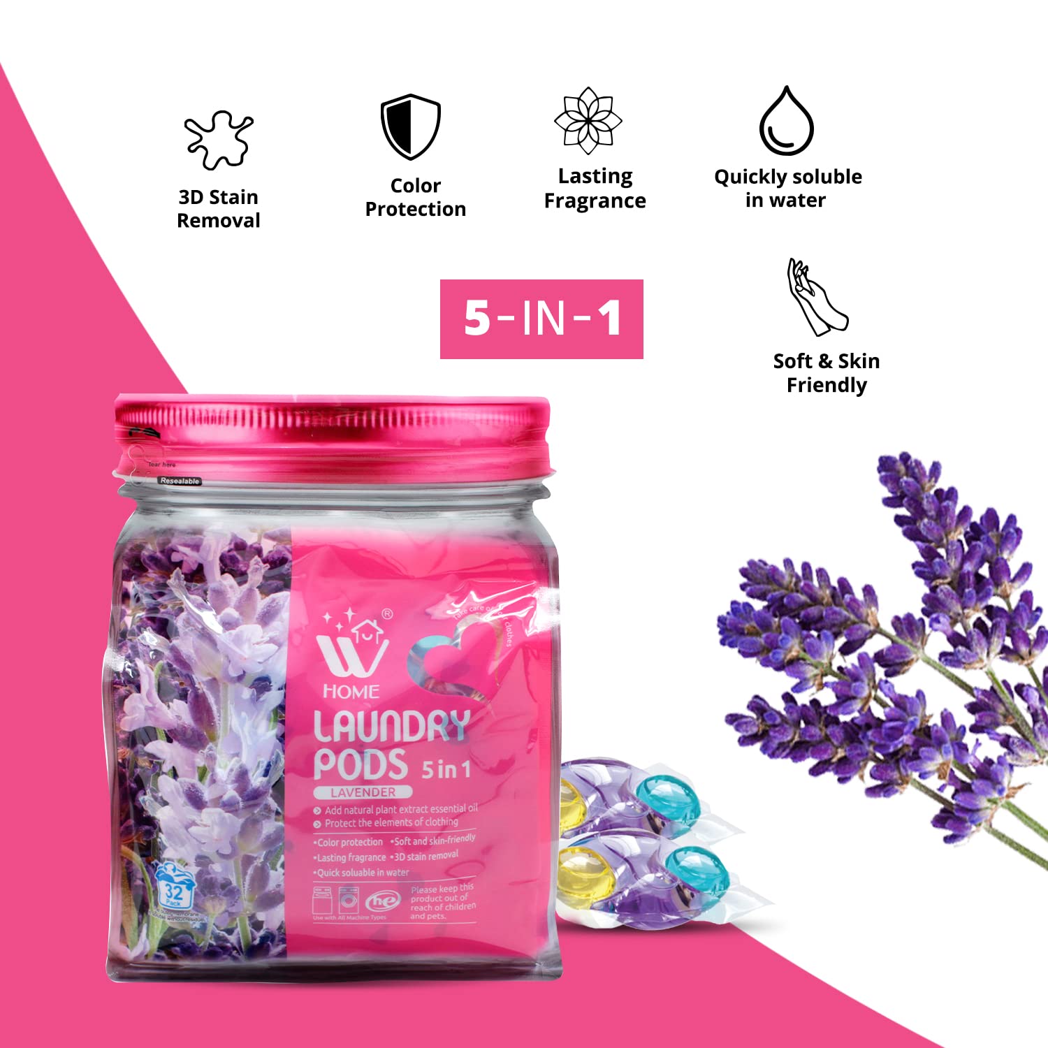 Foto 5 pulgar | Laundry Pods Wbm 5 En 1, Ultraconcentrado En Total, 64 Unidades - Venta Internacional.