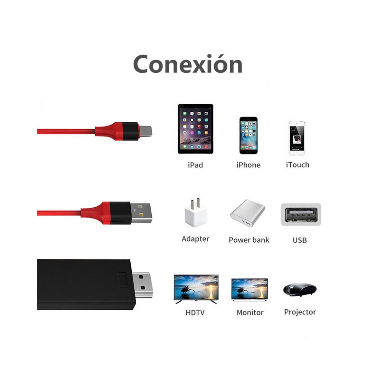 Foto 6 pulgar | Cable Adaptador De Lightning A Hdmi Elegate Wi39 Rojo