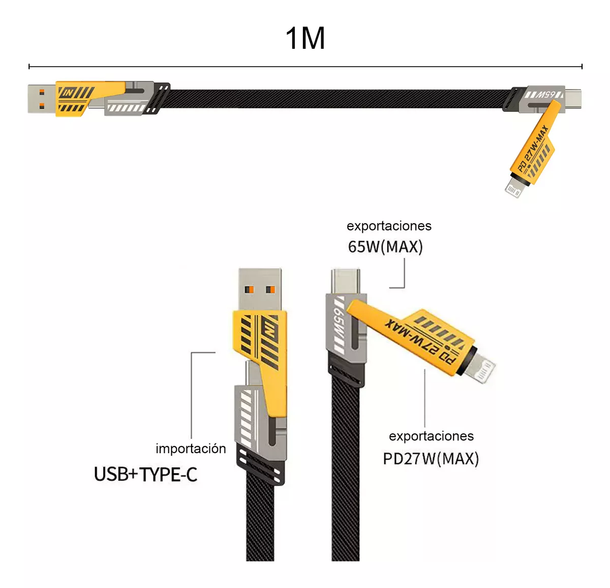 Foto 4 pulgar | Cables Tipo-cusbip 65w Carga Rápida Cargador 1.2m Eo Safe Imports Esi-18608 Multicolor