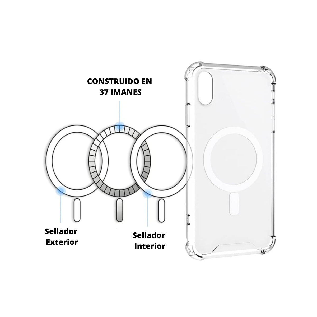 Foto 3 pulgar | Funda Genérica Compatible con Batería Magsafe para iPhone 12 color Transparente