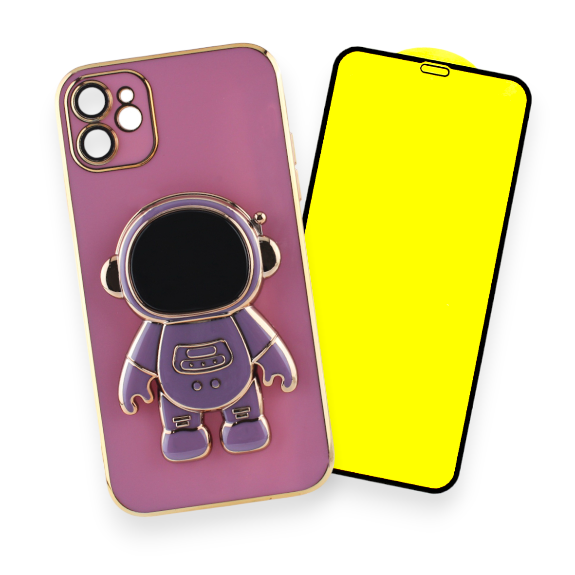 Kit Triche  para iPhone 11 Case Astronauta 3d color Lila + Mica 9d