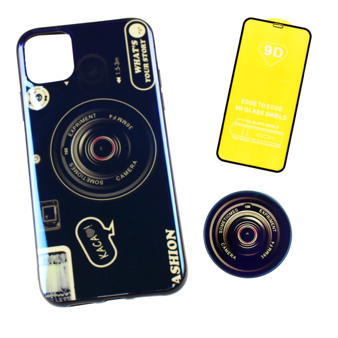 Kit Triche para iPhone 11 Case Cámara Negro Tornasol + So + Cristal 9D $249